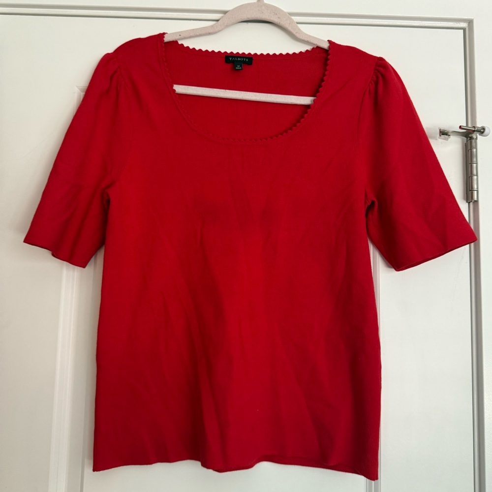 Talbots Scalloped Red Sweater Top